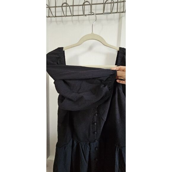 Maeve by Anthropologie black button front puff sleeve square neck dress women XL - Picture 5 of 16